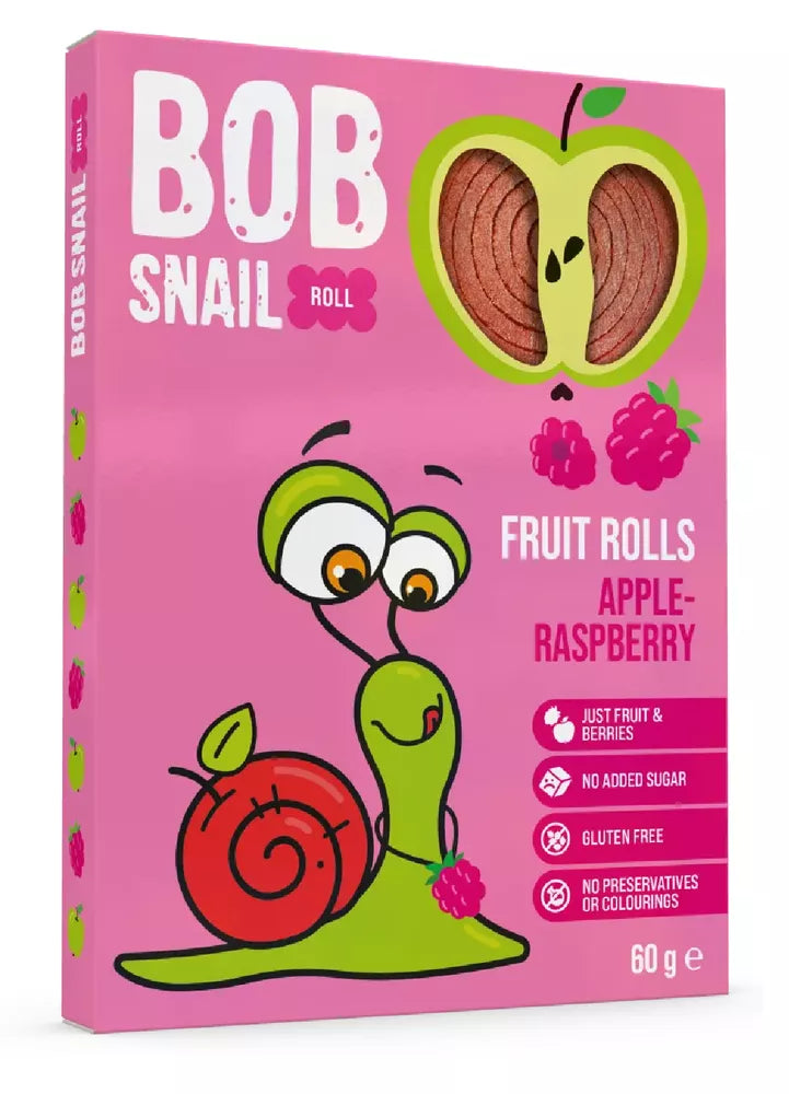 BOB SNAIL Przekąska Rolls owocowy jabłko-malina bez cukru bezglutenowa (60 g)