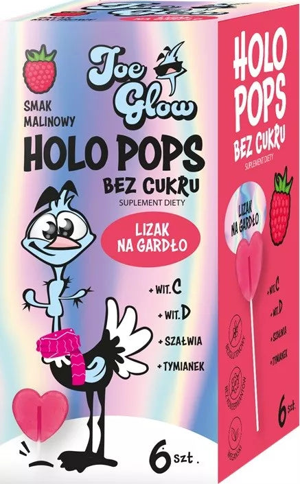 JOE GLOW Lizak HOLOPOPS kulka bez cukru o smaku malinowym z wit C i D 6 szt. (36g)