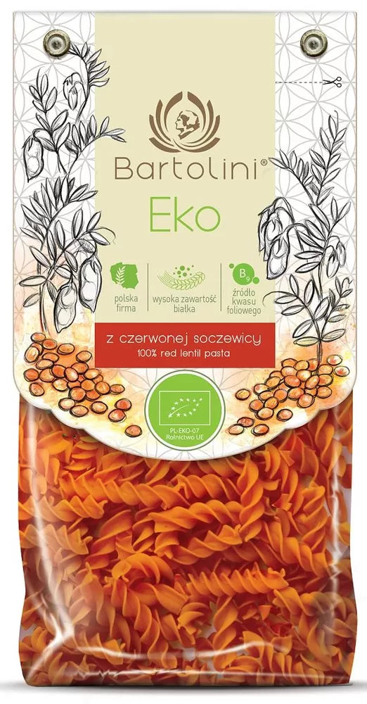 BARTOLINI Makaron ekologiczny z soczewicy czerwonej świderki (250g) - BIO