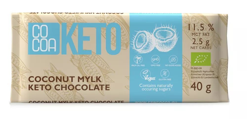 COCOA Czekolada keto kokosowa z olejem mct bez dodatku cukru bezglutenowa (40 g) - BIO