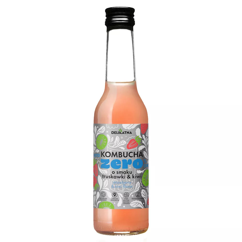 *DELIKATNA Kombucha ZERO o smaku truskawki i kiwi 0 % cukru (270 ml)