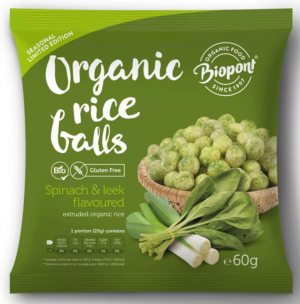 BIOPONT Chrupki ryżowe ze szpinakiem i porem bezglutenowe (60 g) - BIO