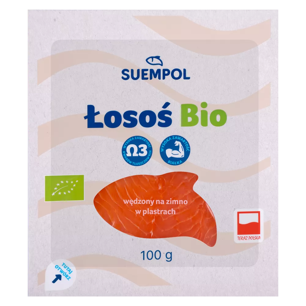 *SUEMPOL Łosoś ekologiczny wędzony na zimno, plastry (100g) - BIO