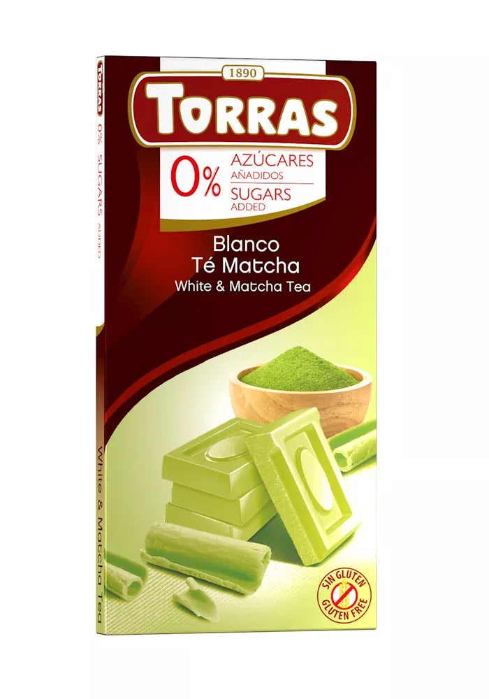 TORRAS Czekolada biała z herbatą matcha bez dodatku cukru bezglutenowa (75 g)