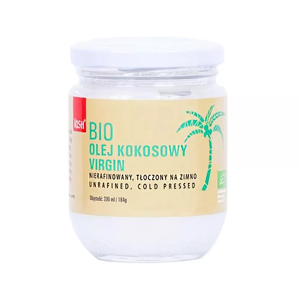 RISH Olej kokosowy virgin nierafinowany, tłoczony na zimno (184g) (200ml) - BIO