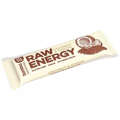 BOMBUS Baton RAW ENERGY pomarańcz & ziarna kakao, bezglutenowe (50g)
