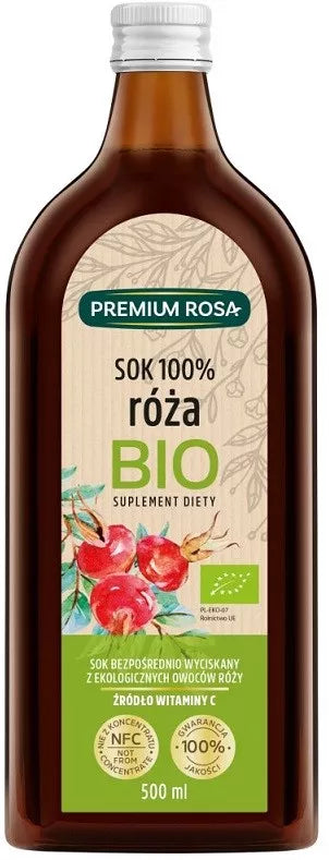 PREMIUM ROSA Sok z owoców dzikiej róży 100% bez dodatku cukru (500ml) - BIO