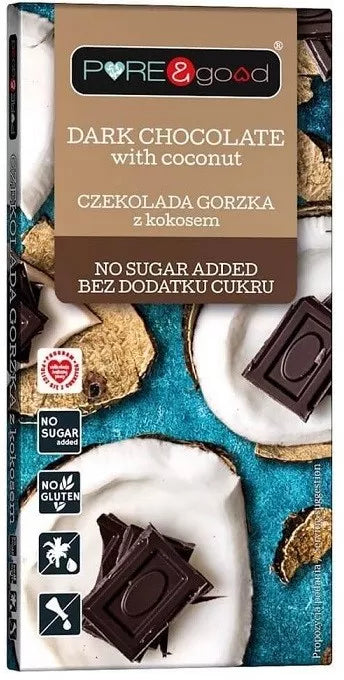 PURE & GOOD Czekolada bezglutenowa gorzka z kokosem bez dodatku cukru 75g