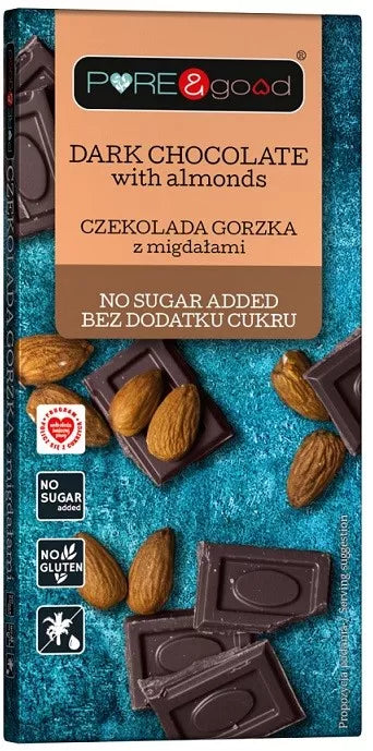PURE & GOOD Czekolada bezglutenowa gorzka z migdałami bez dodatku cukru 75g