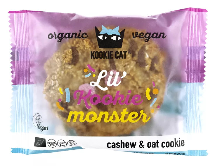 KOOKIE CAT Ciastko wegańskie z kolorowymi drażetkami czekoladowymi i wanilią, bezglutenowe (50 g) - BIO