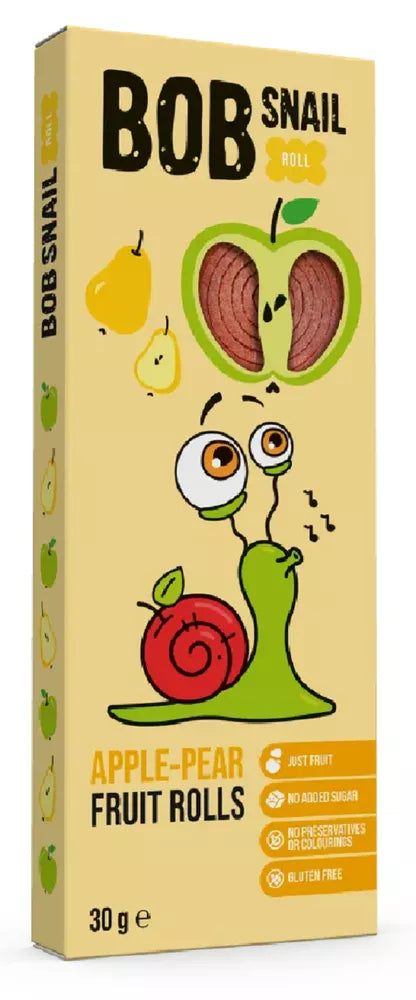 BOB SNAIL Przekąska Rolls owocowy jabłko-gruszka bez cukru bezglutenowa (30 g)