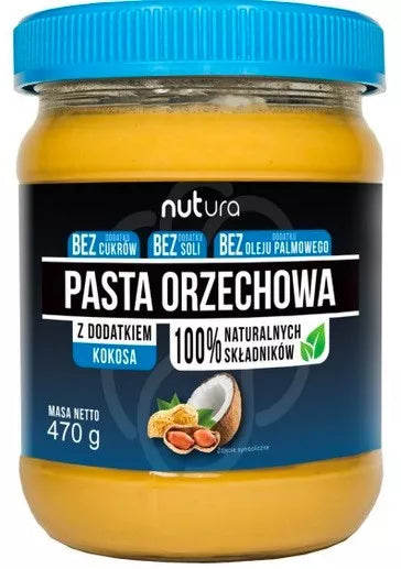 NUTURA Pasta orzechowa z dodatkiem kokosa (470 g)