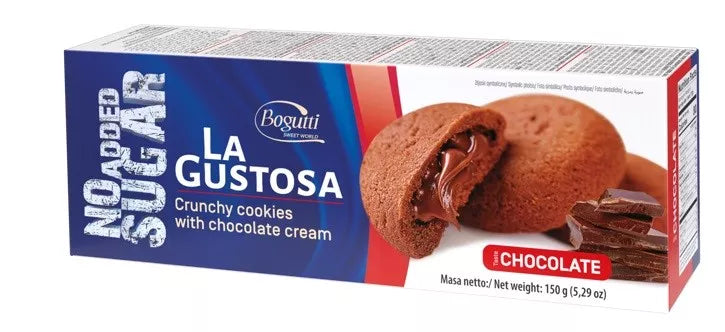 BOGUTTI (LA GUSTOSA) Kruche ciasteczka z kremem czekoladowym bez cukru (150 g)
