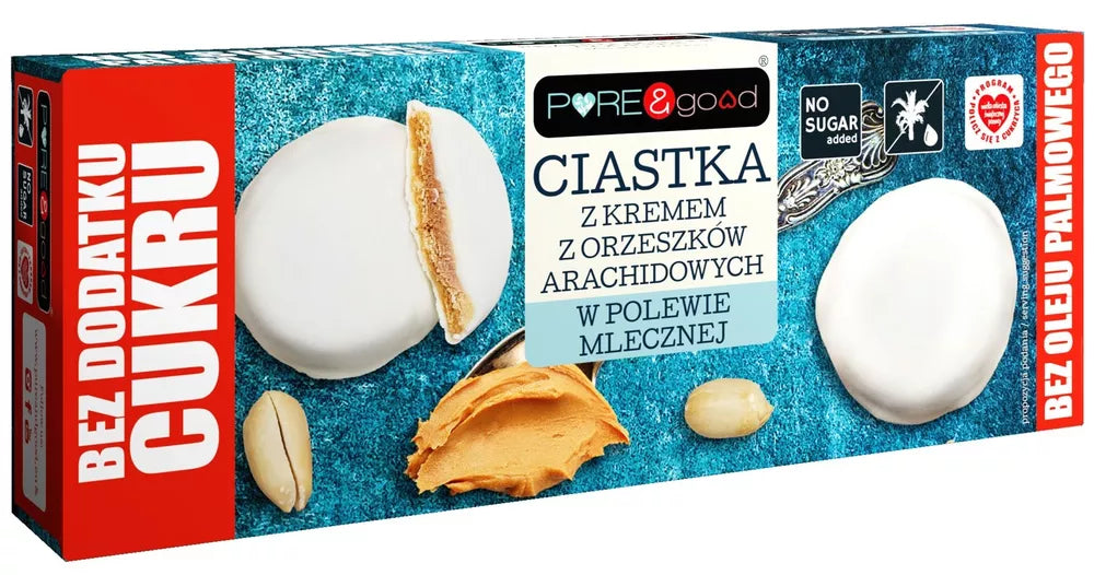 PURE & GOOD Ciastka z kremem orzechowym w polewie mlecznej bez dodatku cukru (128g)