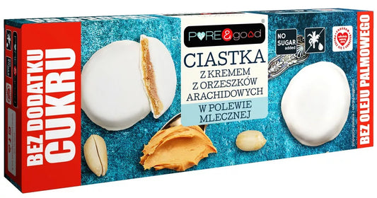PURE & GOOD Ciastka z kremem orzechowym w polewie mlecznej bez dodatku cukru (128g)