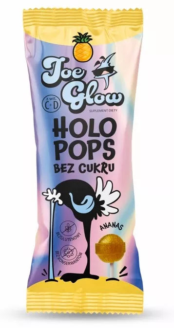 JOE GLOW Lizak HOLOPOPS kulka bez cukru o smaku ananasowym (8g)