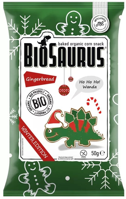 BIOSAURUS Chrupki kukurydziane Dinozaury ZIMOWE o smaku piernikowym bezglutenowe (50 g) - BIO