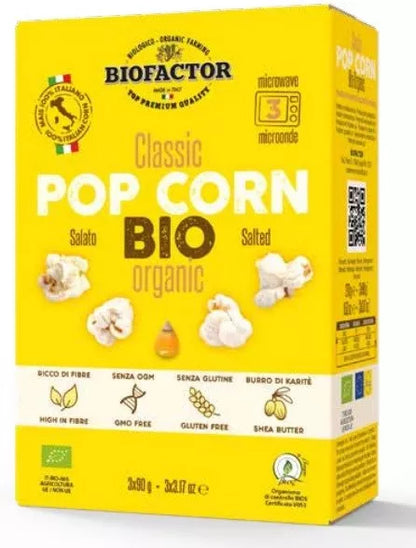 BIOFACTOR Popcorn z solą bezglutenowy do mikrofalówki (3 x 90 g) - BIO