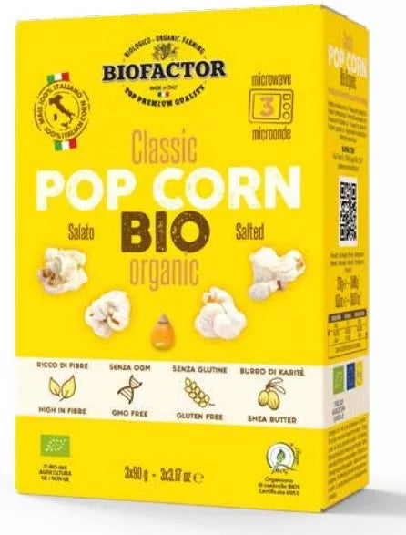 BIOFACTOR Popcorn z solą bezglutenowy do mikrofalówki (3 x 90 g) - BIO