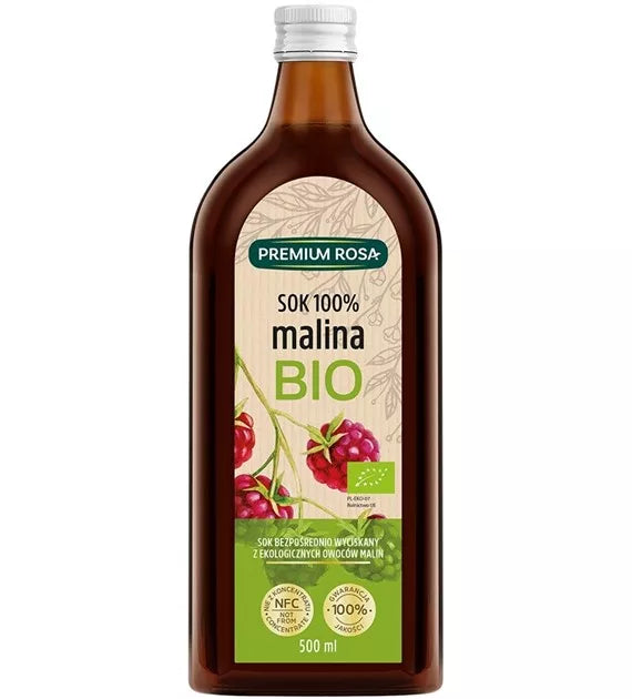 PREMIUM ROSA Sok z malin 100%, bez dodatku cukru (500ml) - BIO