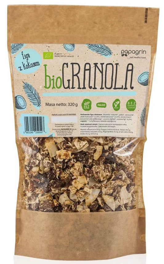 PAPAGRIN Granola figa z kokosem bezglutenowa (320g) - BIO