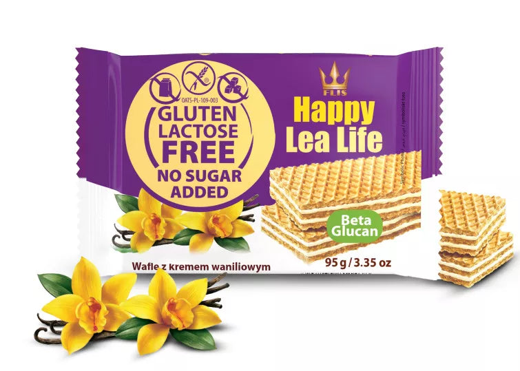 LEA LIFE Wafle waniliowe bez glutenu, bez laktozy, bez dodatku cukru (95 g)