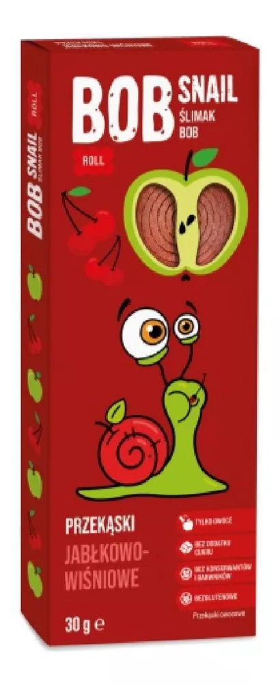 BOB SNAIL Przekąska Rolls owocowy jabłko - wiśnia bez dodatku cukru bezglutenowa (30 g)
