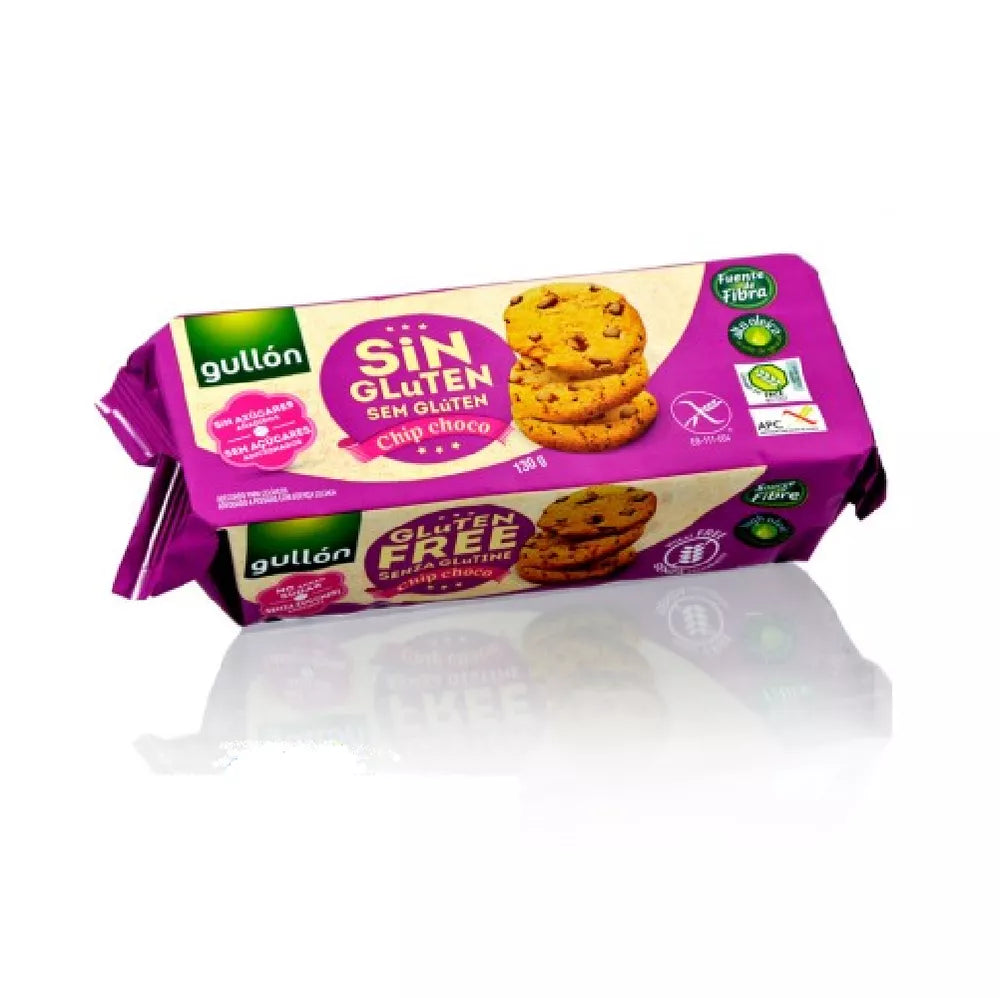 GULLÓN Ciastka bezglutenowe z kawałkami gorzkiej czekolady bez dodatku cukrów (130g)