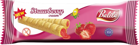 BALILA Rurki kukurydziane nadziewane kremem o smaku truskawkowym bezglutenowe (18 g)