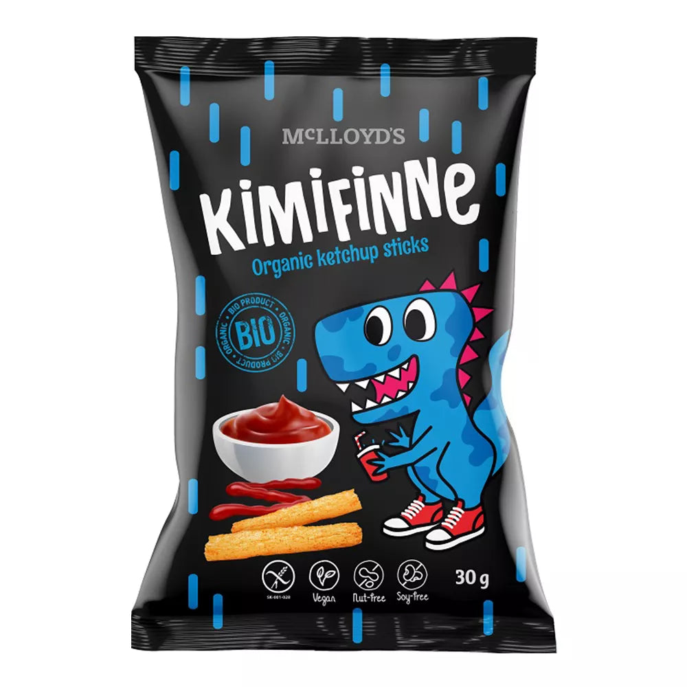 KIMIFINNE Chrupki kukurydziane o smaku ketchupowym, bezglutenowe (30g) - BIO