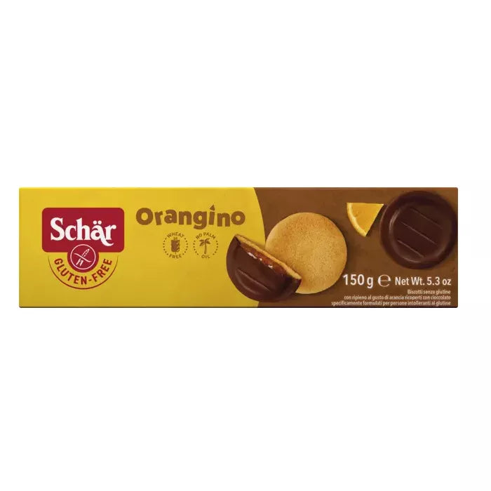 SCHAR Biszkopty bezglutenowe z galaretką pomarańczową w czekoladzie - Orangino (150g)