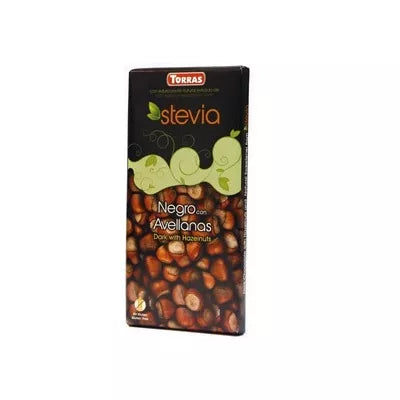 TORRAS Czekolada gorzka stewia z orzechami laskowymi bezglutenowa (125g)